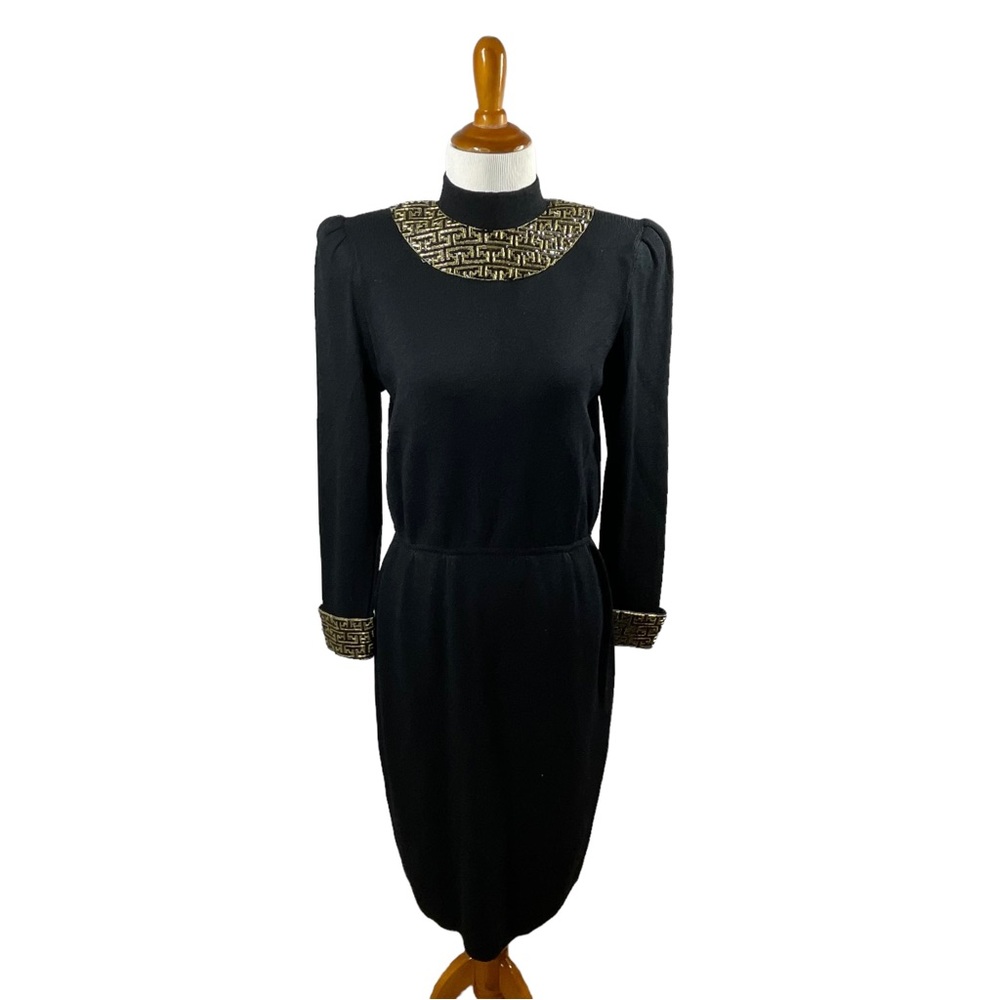 St. John Evening Black Santana Knit Beaded Dress